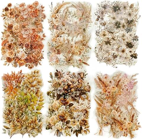 Amber Flower Shadow Stickers, 120 Pcs for Journaling and Crafts