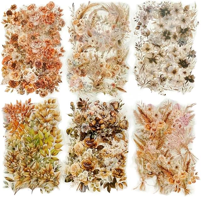 Amber Flower Shadow Stickers, 120 Pcs for Journaling and Crafts