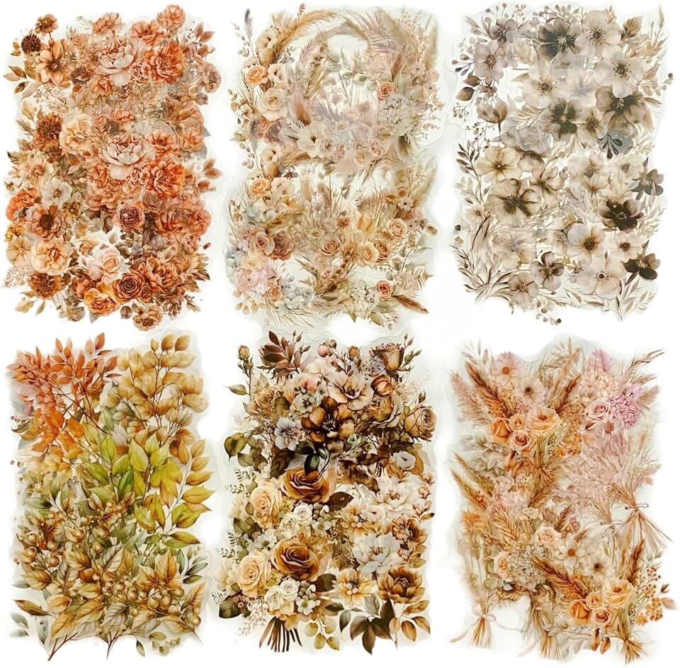 Amber Flower Shadow Stickers, 120 Pcs for Journaling and Crafts