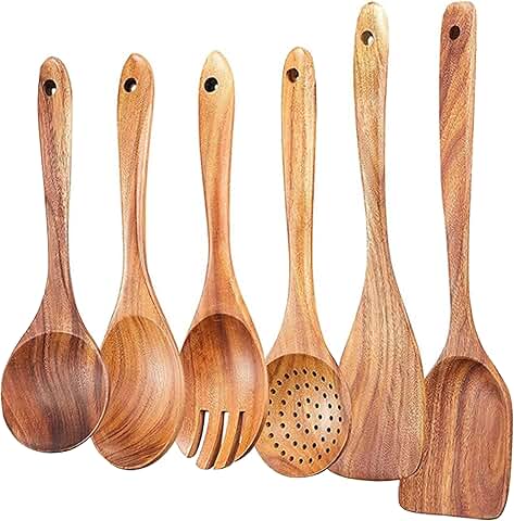 Six-Piece Teak Wood Kitchen Utensil Set