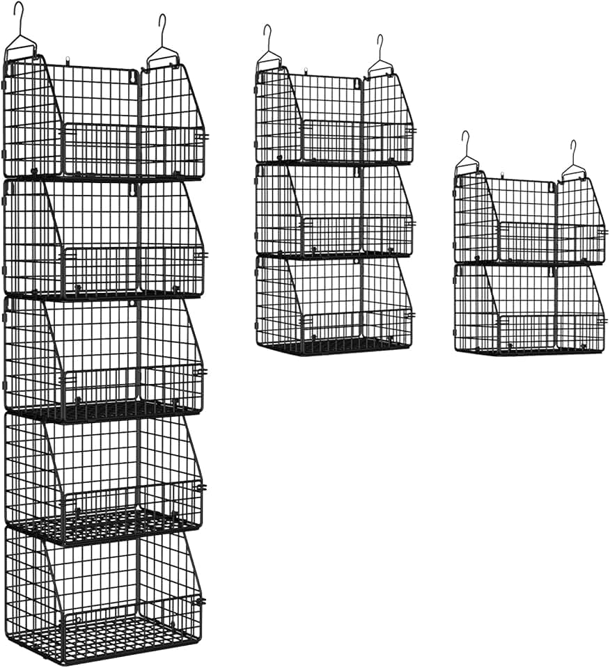 Set of 5 Stackable Wire Storage Baskets for Kitchen and Closet