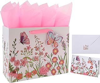 Large Pink Gift Bag Set with Card and Tissue