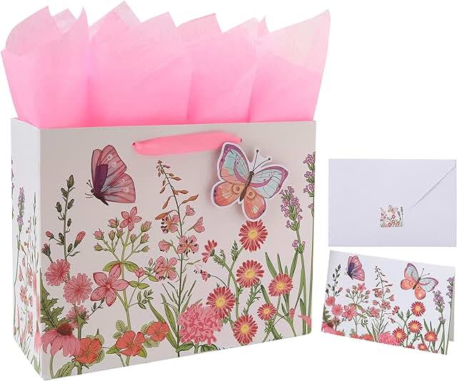 Large Pink Gift Bag Set with Card and Tissue