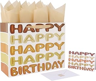 Large Gold Birthday Gift Bag with Handles and Accessories