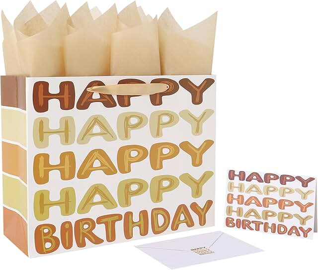 Large Gold Birthday Gift Bag with Handles and Accessories