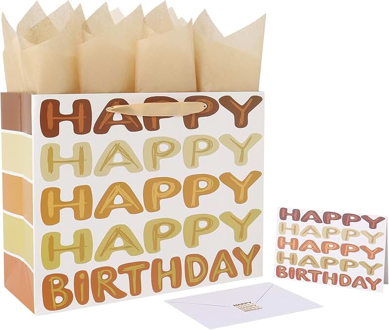 Large Gold Birthday Gift Bag with Handles and Accessories