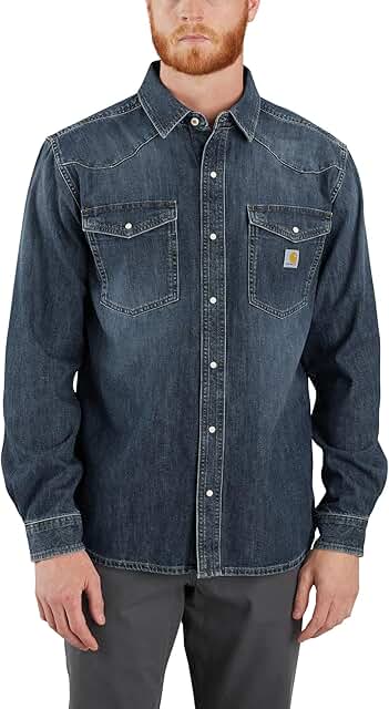Men's Relaxed Fit Midweight Denim Long-Sleeve Snap Shirt