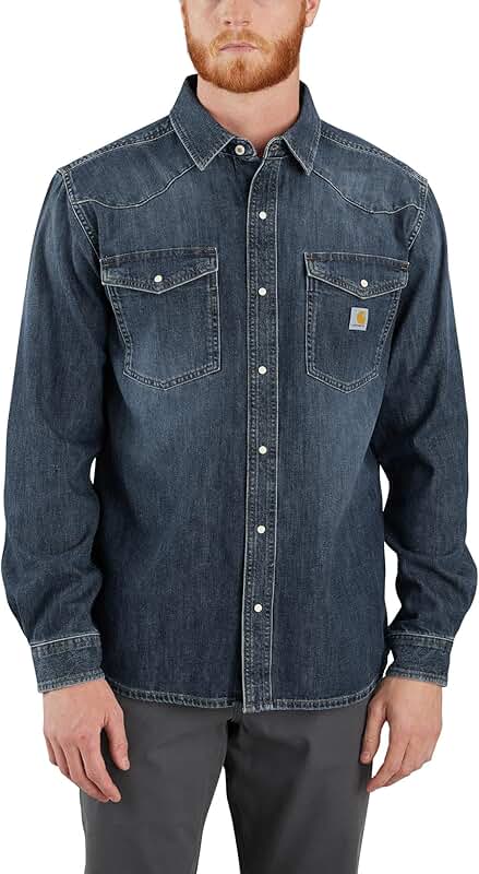 Men's Relaxed Fit Midweight Denim Long-Sleeve Snap Shirt