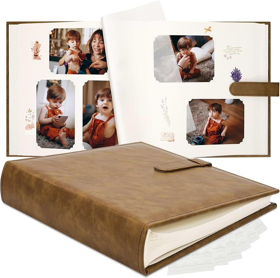 Large 12x12 Faux Leather Scrapbook Album with Writing Space