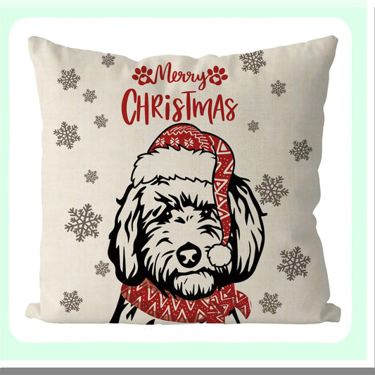 Golden Doodle Winter Pillowcase - Farmhouse Dog Decor - Xmas Cushion Cover - Living Room Throw Pillow - 18x18 Inch Pillow Covers