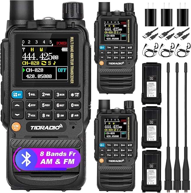 Handheld GMRS Radio with USB-C, NOAA FM, and 2500mAh Battery (3 Pack)