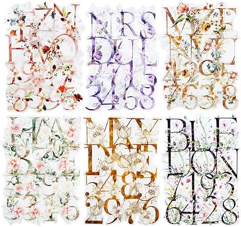 216-Piece Waterproof Floral Letter and Number Sticker Set