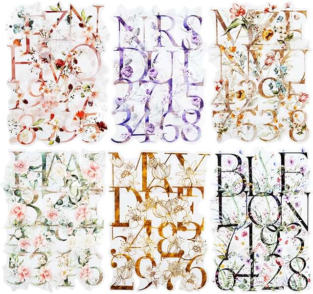 216-Piece Waterproof Floral Letter and Number Sticker Set