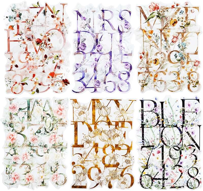 216-Piece Waterproof Floral Letter and Number Sticker Set
