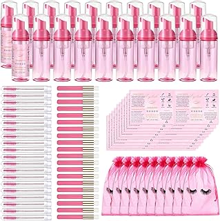 Set of 100 lash cleaning tools with bottles, brushes, and labels