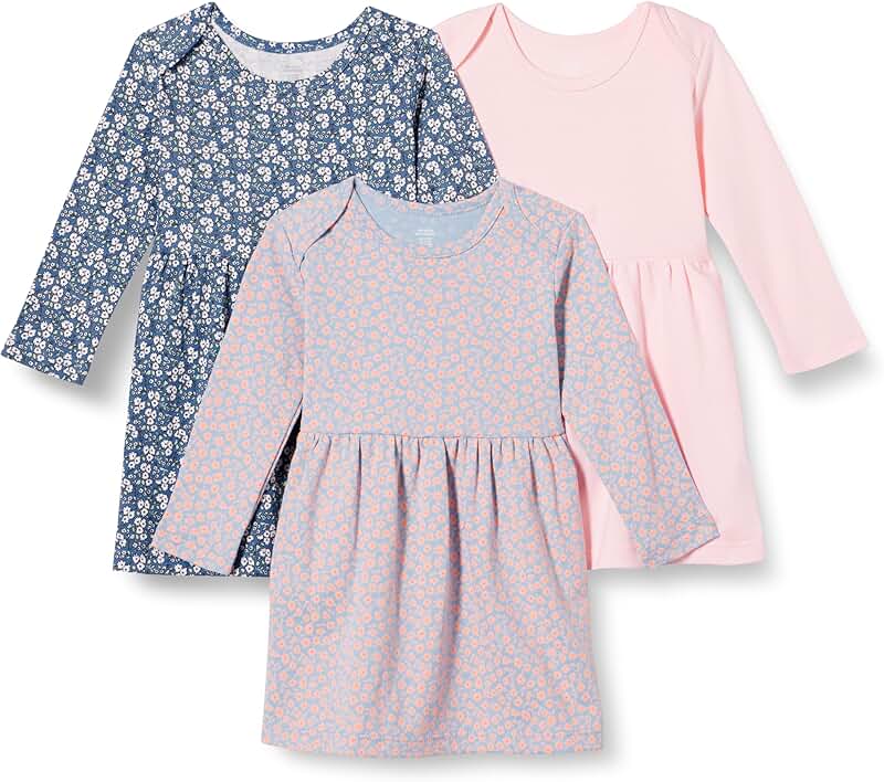 Three Cotton Long-Sleeve Dresses for Toddlers and Baby Girls