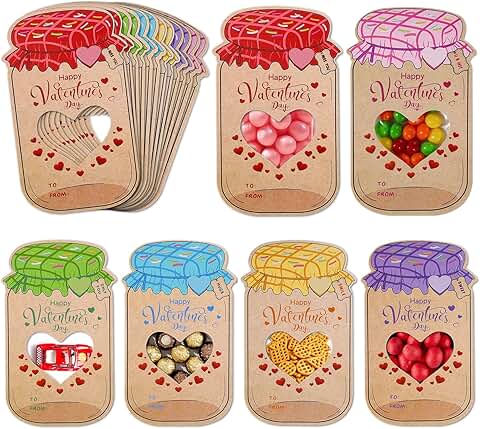 Valentine's Day Cards and Gift Bags for Kids, 60 Pack