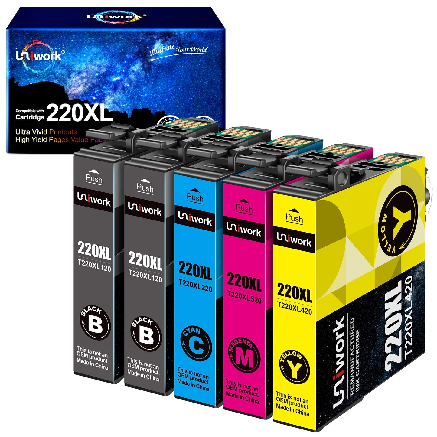 Remanufactured Ink Cartridge Replacement for Epson 220 XL 220XL T220XL use for WorkForce WF-2750 WF-2760 WF-2630 WF-2650 WF-2660 XP-320 XP-420 Printer Tray (2 Black 1 Cyan 1 Magenta 1 Yellow)