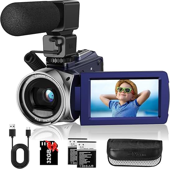 FHD 1080P Video Camera with 36MP, 3" Screen, 18X Zoom