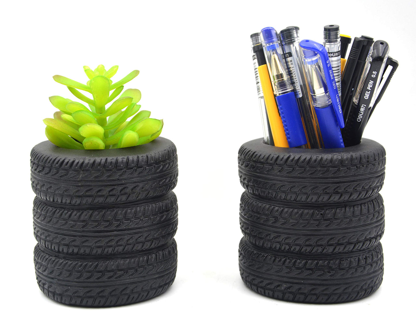 Tire-Shaped Planter and Pen Holder Set of 2