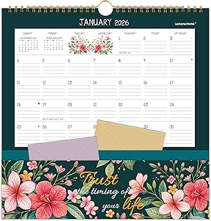 2026 Wall Calendar with Floral Design and Pocket