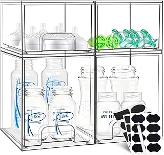 Stackable Baby Bottle Storage Drawers with Labels, 4 Pack