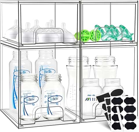 Stackable Baby Bottle Storage Drawers with Labels, 4 Pack