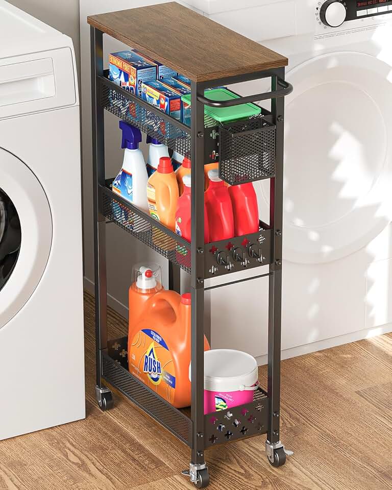 Slim 4-Tier Metal Storage Cart with Wheels