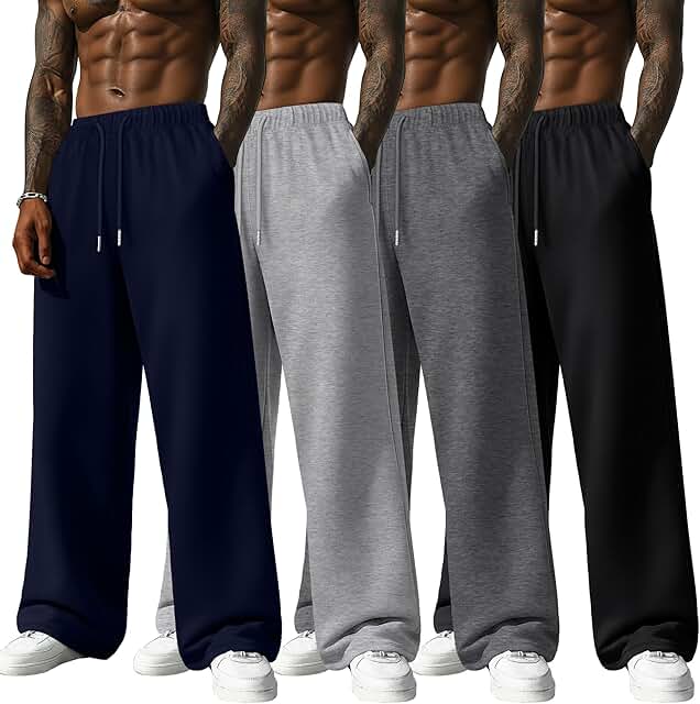 Four men's wide-leg sweatpants with pockets