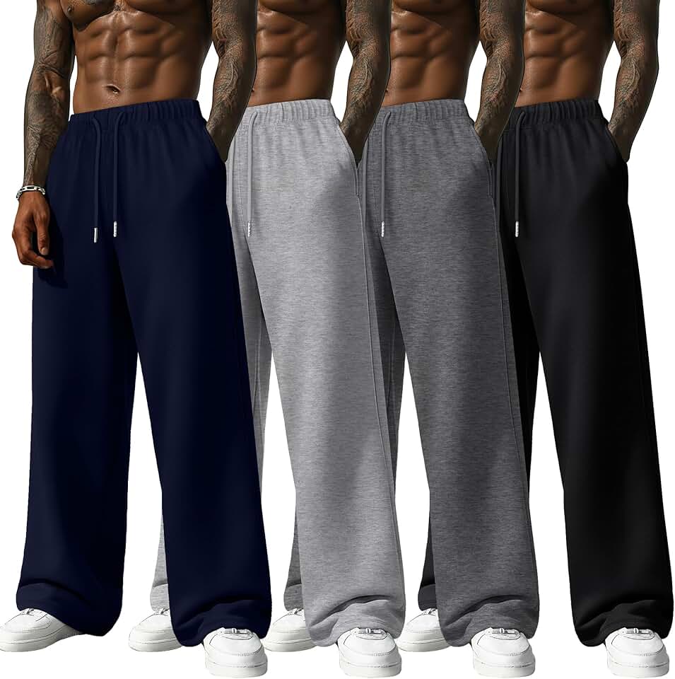 Four men's wide-leg sweatpants with pockets