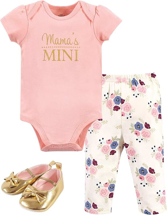 Baby Cotton Bodysuit, Pants, and Shoes Set