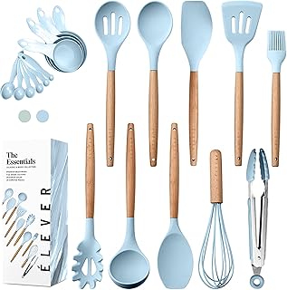 20 Silicone and Wooden Kitchen Utensils Set
