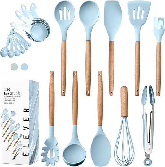 10-Piece Stainless Steel Kitchen Utensil Set with Wood Handles
