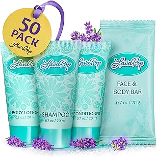 Travel Size Hotel Toiletries Set with Soap, Shampoo, Conditioner, and Lotion
