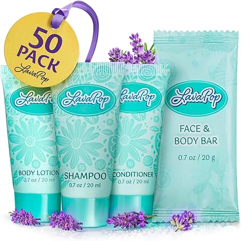 Travel Size Hotel Toiletries Set with Soap, Shampoo, Conditioner, and Lotion