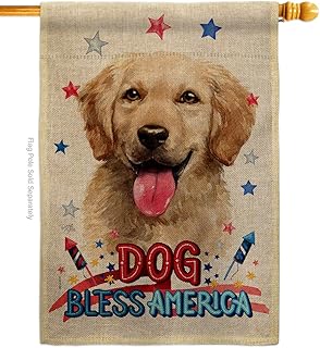 Patriotic Golden Retriever Dog House Flag for Garden