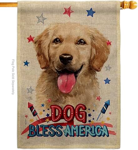 Patriotic Golden Retriever Dog House Flag for Garden