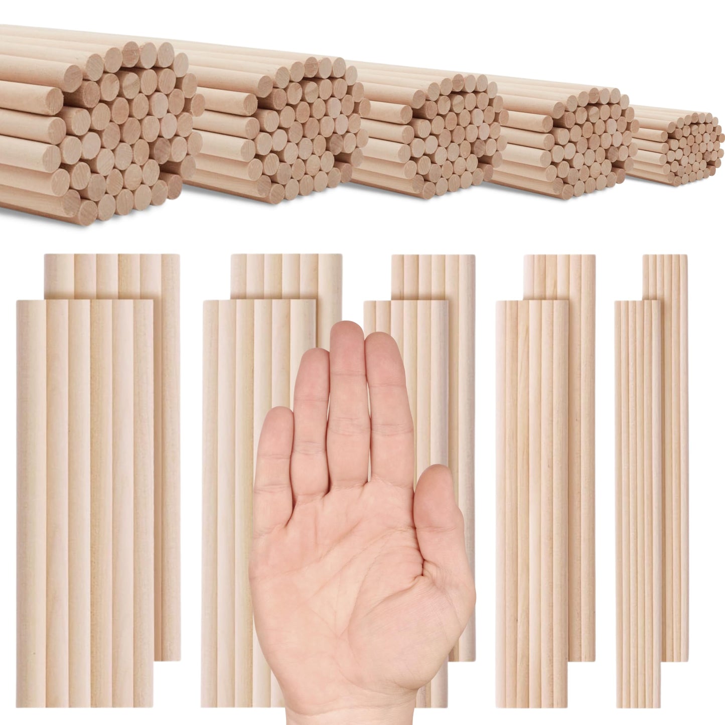 Assorted Wooden Dowel Rods Set 100 pcs 6 Inch