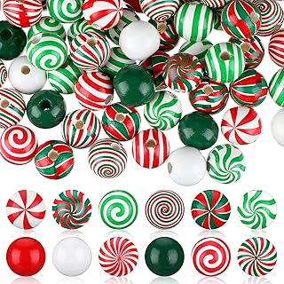 180 Pieces Candy Cane Wooden Beads for Christmas Crafts