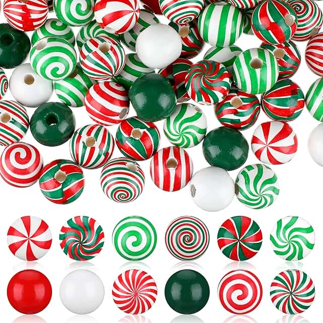 180 Pieces Candy Cane Wooden Beads for Christmas Crafts