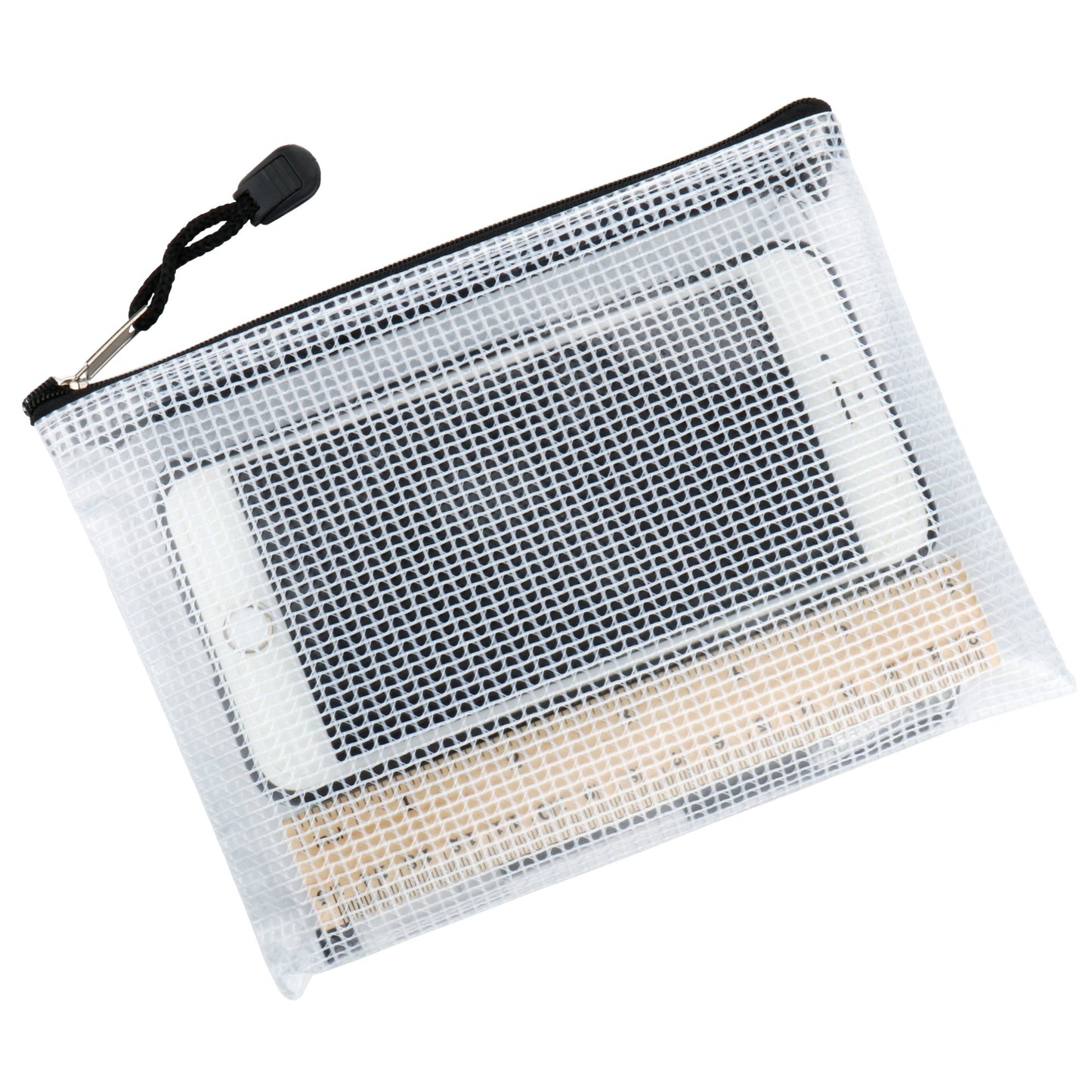 12 Black Mesh Zipper Pouches with Grid, 6 Sizes