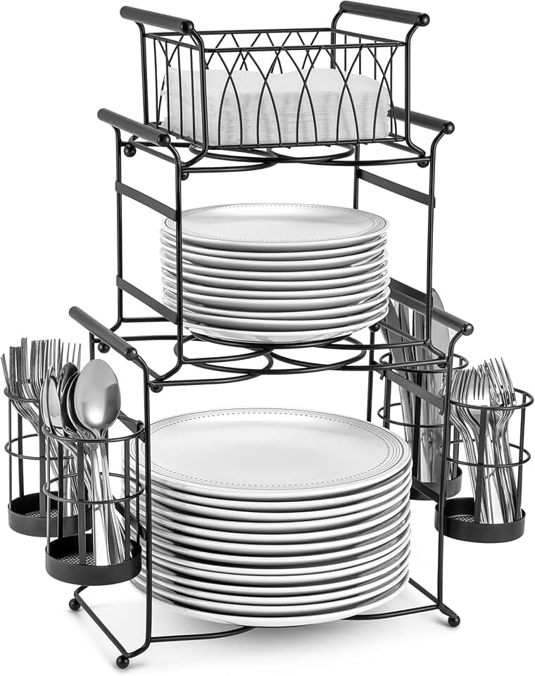 7-Piece Stackable Buffet Caddy with Plate, Napkin, and Silverware Holders