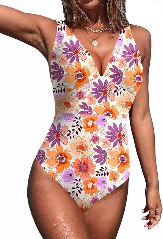 Women’s Ribbed V-Neck One-Piece Swimsuit