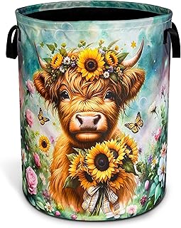 Brown Longhorn Cattle Laundry Basket with Handle