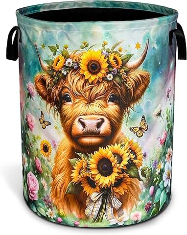 Brown Longhorn Cattle Laundry Basket with Handle