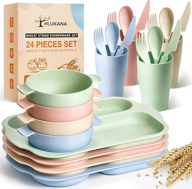 24-Piece Wheat Straw Dinnerware Set with Plates, Bowls, Cups, and Utensils