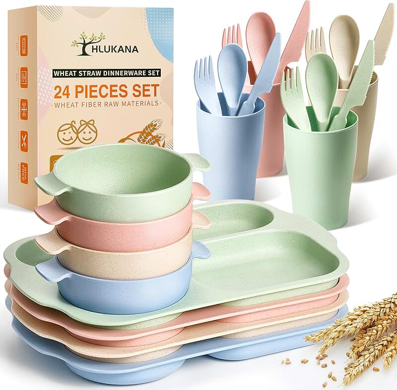 24-Piece Wheat Straw Dinnerware Set with Plates, Bowls, Cups, and Utensils