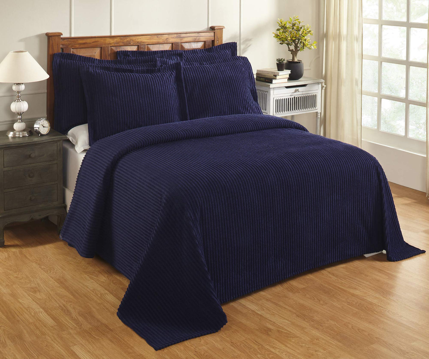 Jullian is Super Soft and Light Weight in Bold Stripes Design 100% Cotton Tufted Unique Luxurious Machine Washable Tumble Dry, Queen Bedspread, Navy