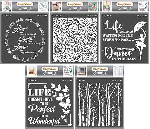 Reusable quote stencils for painting on various surfaces, 5 pieces