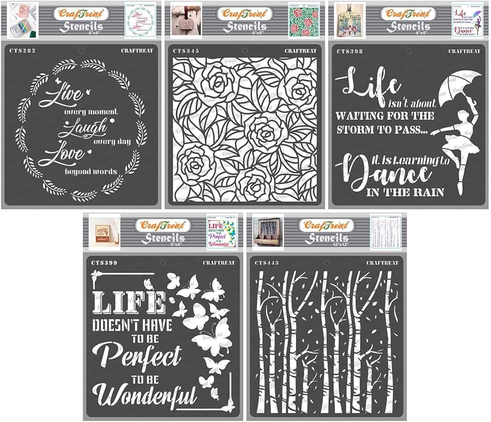 Reusable quote stencils for painting on various surfaces, 5 pieces